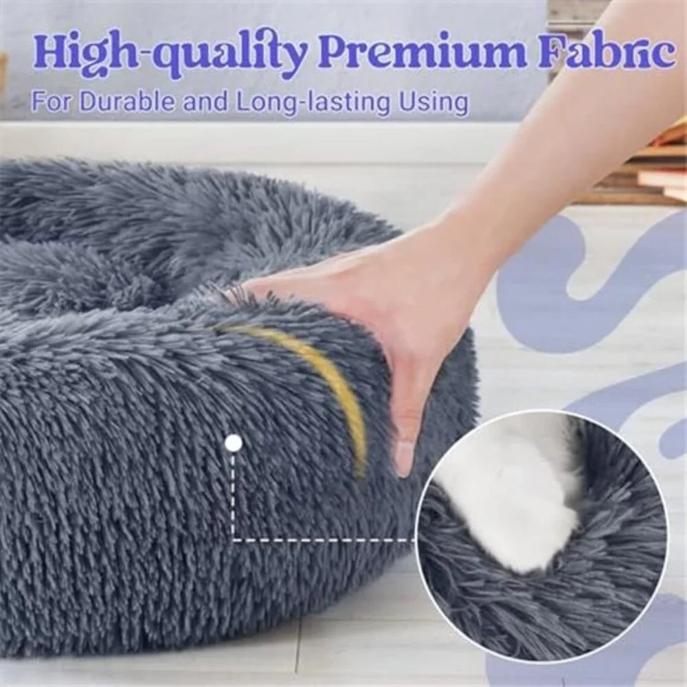 Round Cat Bed Plush Donut Self Warming Small Dog Kitten Cushion Soft Indoor Pet